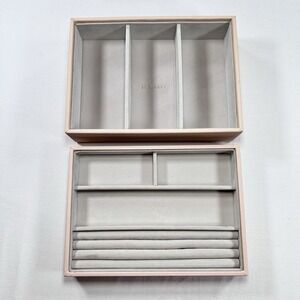 2 Stackers Jewelry Box Organizer Tray Rings Earrings Pink High Low Velvet